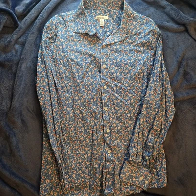 Camisa social Bar III slim fit stretch koi peixe L 16-16.5 azul algodão orgânico - Imagem 1 de 3