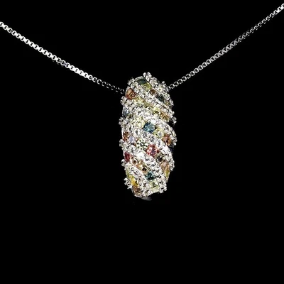 Collar de plata de ley 925 redondo zafiro corte diamante topacio piedras preciosas 18 pulgadas Foto 1 de 4