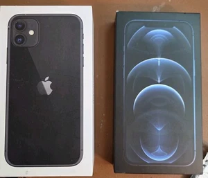  iPhone 11 64 Go noir et 12 Pro 128 Go boîte vide bleu pacifique 2 x BOITE SEULE CHARITÉ - Photo 1 sur 5