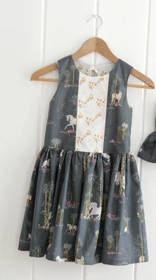 Handmade Unicorn Dress Girls Size 7/8 Boutique Voile Pink Grey, The Cottage Mama - Image 1 of 4