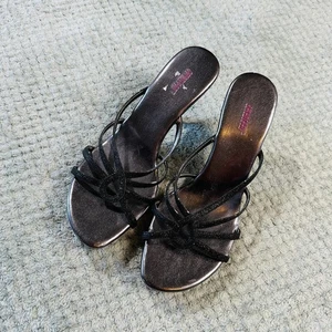 De colección Y2K SEVENTEEN Plata Oscura Tirantes Punta Redonda Brillo Brillante Tacón Bomba 9 - Imagen 1 de 6