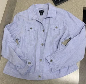 Jones & Co.  Women's XL Button Front Linen Cropped Jacket.  Lavender. Lgt Weight - Picture 1 of 11