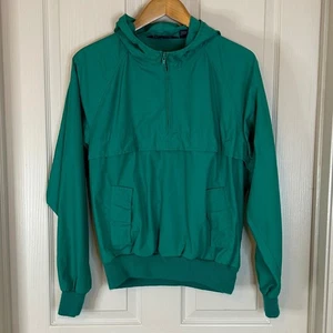 Lands' End Mens Green Pullover Hooded Anorak Jacket Pockets Windbreaker - Picture 1 of 16