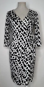 DVF Diane von Furstenberg Neu Julian Two Seide Wickel Jersey Kleid Schwarz Weiß Gr. 2 - Bild 1 von 9