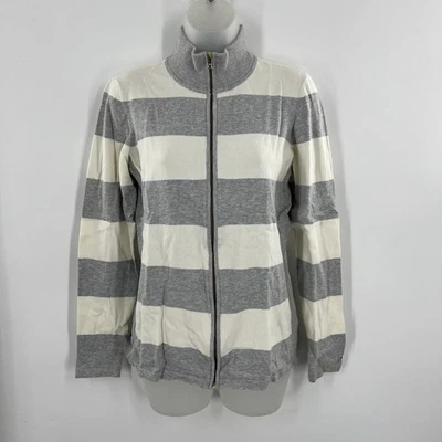 Suéter Tommy Hilfiger Para Mujer Cremallera Gris Blanco Rayas Manga Larga Talla M Foto 1 de 4