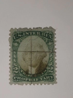 US Revenue Proprietary Stamp RB2b, 4c Green/Black on Green Paper - Used SCV=$30 - Image 1 of 2