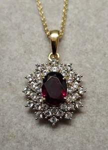 Rhodolite Garnet and White Zircon Pendant with Chain 20in - Picture 1 of 10