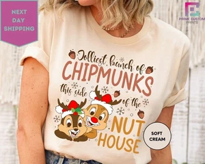 Chip And Dale Christmas Shirt Disney Double Trouble Jolliest Bunch Tee - Picture 1 of 6