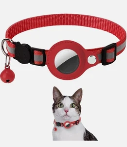 AirTag Cat Collar Reflective Pet Collar With Bell Breakaway Safety-(RED) - Picture 1 of 3