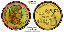 MS66 2012 $1 Canada Grey Cup Dollar, PCGS Trueview- Rainbow EOR Roll End Toned