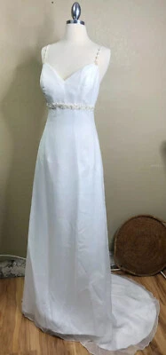 David's Bridal Ivory Summer Wedding Dress Sz 10 Organza A-Line Spaghetti Straps - Image 1 of 4
