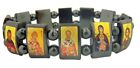 Assorted Greek All Saint Our Lady Icons on Metal Bead 7 Inch Stretch Bracelet