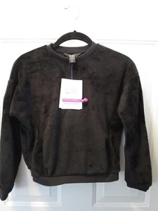 ATHLETA GIRL FEELIN' GOOD 2.0 BLACK PLUSH SWEATSHIRT SIZE SMALL/ 7  NEW - Picture 1 of 6