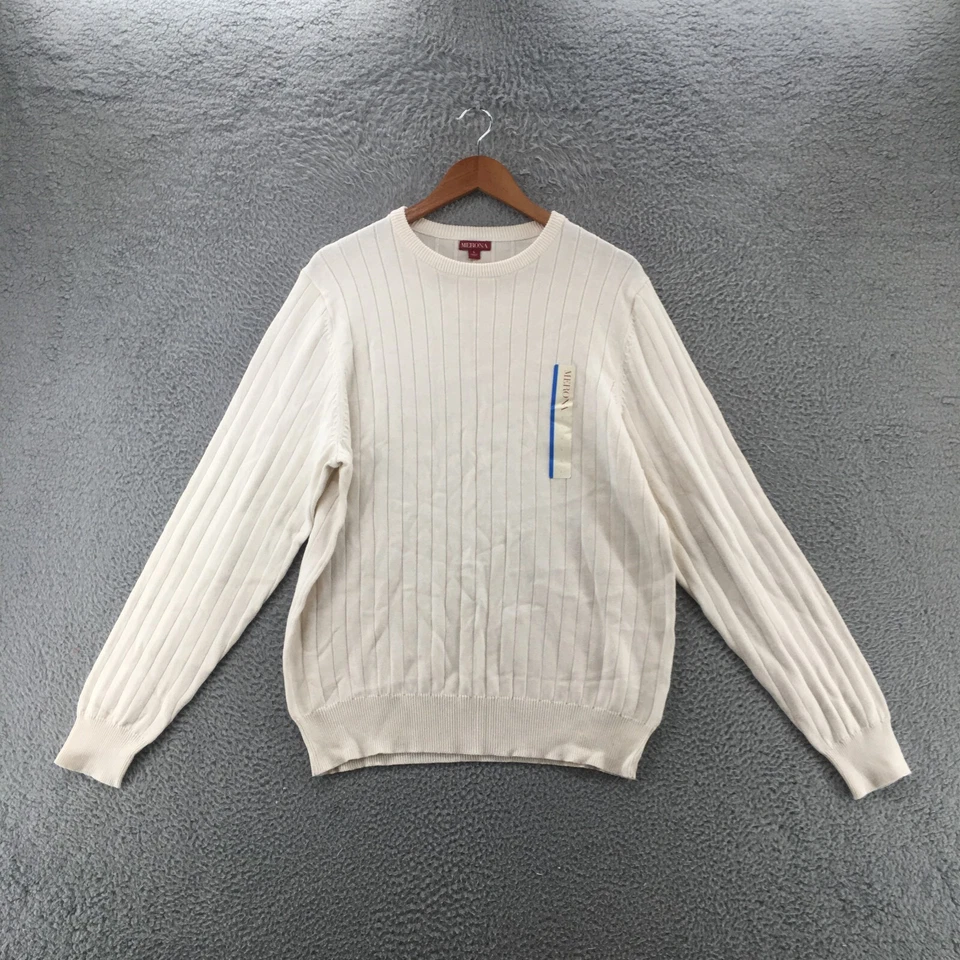 Merona Pullover Sweater Womens Large Cream White Ribbed Knitted Cotton NEW - Image 1 of 4
