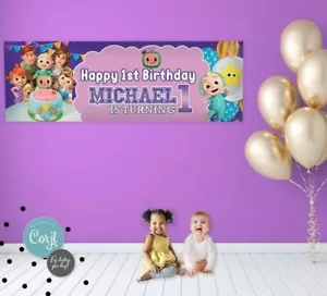 Personalised Kids Birthday Banner Cocomelon Pvc Banner Indoor / Outdoor Custom - Picture 1 of 3