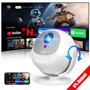 360° Android 4K Projektor WiFi Bluetooth Elektronischer Fokus Kurzdistanz Beamer - Bild 1 von 16