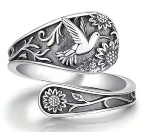 925 Sterling Silber größenverstellbarer Kolibri Löffel Ring - Bild 1 von 2