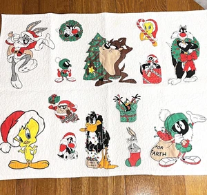 Vintage Looney Tunes Christmas Baby Quilt Blanket 1990s Warner Bros 31x42" - Picture 1 of 13