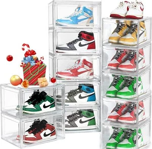 12 Pack Clear Shoe Box Stackable Shoe Storage Organizer Box with Magnetic Door - Picture 1 of 9