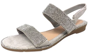 Womens Strappy Diamante Sandals Slip On Comfy Flat Ladies Summer Shoes UK Size - Picture 1 of 25
