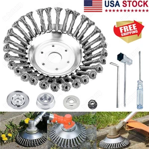 7PCS 8inch Steel Wire Wheel Brush Cutter Weed Eater Trimmer Head w/ Adapter Kit - Picture 1 of 10