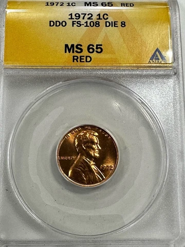 Awesome 1972 Doubled Die Obverse DDO Die 8 FS-108 Lincoln Cent ANACS MS65 RED Cover