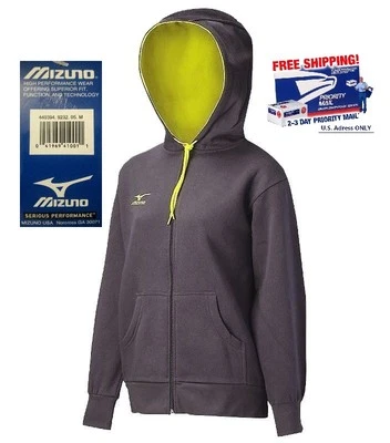 MIZUNO $69 NEW Grey Lime Full Zip Fleece Hoodie Sweat Shirt M QCO - Image 1 of 4
