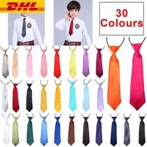 Kids School Boy Uniform Necktie Children Wedding Tie Elastic Band 30 Colo - Picture 1 of 41