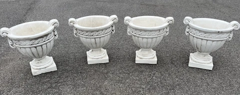 Set of 4 small Urns in white cast stone drapery handles Planter set of four Cover