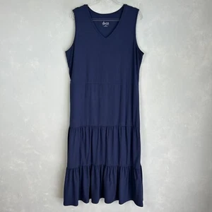 Denim and Company maxi dress plus size 1X navy tiered sleeveless cotton stretch - Picture 1 of 9