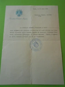 Vieux Papier 1964  Le consulat Genral d'espagne à Lyon  - Picture 1 of 1