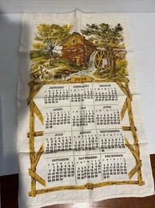 VTG  CALENDAR LINEN TEA TOWEL WALL HANGING 1979 MILL WHEEL 24.5 X 15" - Picture 1 of 3