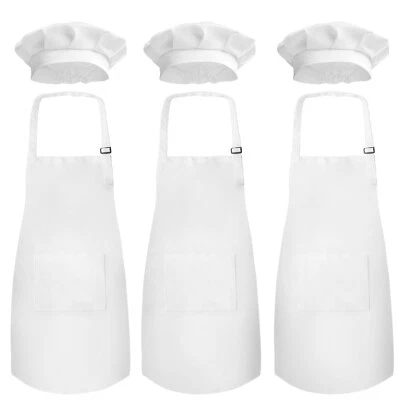 3 Pack Kid's Apron with Chef Hat Set - Skin-friendly Children’s Bib with Pocket - Image 1 of 4