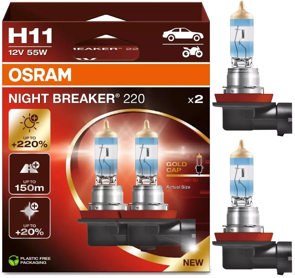 Osram Night Breaker 220 H11 55W Two Bulbs Head Light Low Beam Replace Upgrade - Image 1 of 4