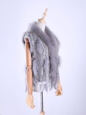 Women's Fashion Real Rabbit Fur Knitted Vest Raccoon Fur Trim Gilets Lady Vests