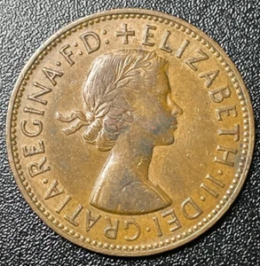 VINTAGE 1963 UK Great Britain 1 One Penny Queen Elizabeth II - Picture 1 of 4