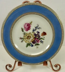 Piatto Vintage Puls Germany 8-1/4" Floreale Centro Bordo Blu e Decorazione Oro - Foto 1 di 7
