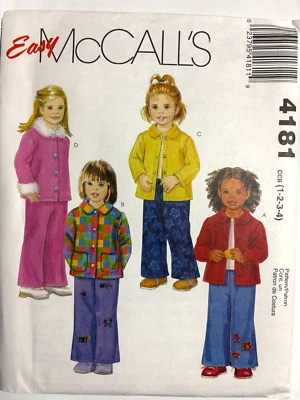 Girl's Jacket Pants Sewing Pattern Size 1-4 Child McCall's 4181 Uncut NEW - Image 1 of 2