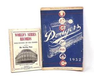 1952 BROOKLYN DODGERS SCORECARD VS GIANTS - WITH 1954 WORLD SERIES RECORDS BOOK - Picture 1 of 1
