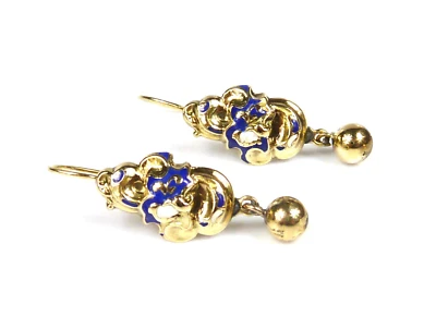 schöne, alte Ohrringe - Biedermeier - 19. Jhd. - mit Emaille - 585er Gold 14K - Bild 1 von 4