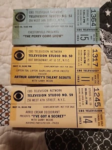 3 Vintage CBS Television Studios TICKETS 1953 PERRY COMO , GARY MOORE - Picture 1 of 2