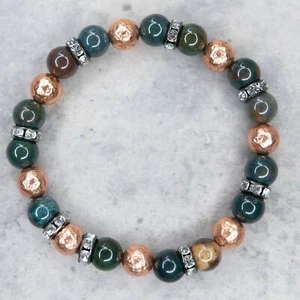 Bloodstone & Hammered Copper Bead Bracelet, Rondelle Spacers, Copper Therapeutic - Picture 1 of 2