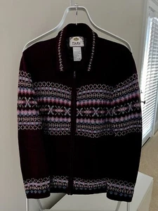 Tiara International Zip Cardigan Fair Isle Sweater Purple Women Size Medium - Picture 1 of 6