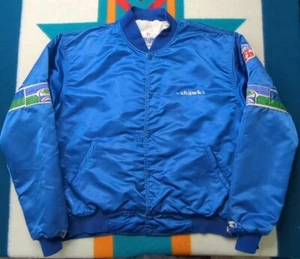 Vintage Seattle Seahawks Satin Starter Bomber Jacket Made In USA Thrashed 2XL - Picture 1 of 10
