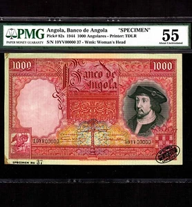 Angola 1000 Angolares 1944 P-82s * PMG AU 55 * Specimen * - Picture 1 of 2