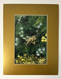 HONEYBEE and GOLDENROD Matted 11” X 14” Roy E Cary Pencil Signed Giclee Print - Picture 1 of 1