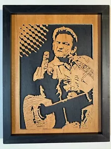 Sierra única de desplazamiento de dedo Johnny Cash para dar el dedo arte de madera listo para colgar - Imagen 1 de 5