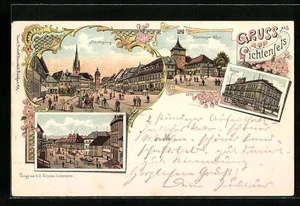 Lithographie Lichtenfels, Marktplatz, Bamberger Thor, Schule 1898  - Picture 1 of 2