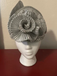Vintage Mr. Hi's Classic Silver Metallic Church Sequin Beaded Derby Dress Hat - Picture 1 of 5