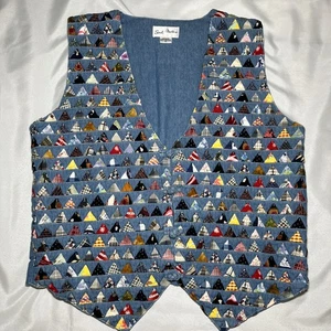 Vintage Soul Mates XL Multicolored Lattice Vest Waistcoat 90s Patchwork Baubles - Picture 1 of 8